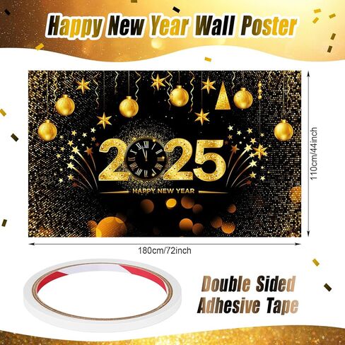 مجموعة ديكورات حفلات رأس السنة الجديدة السعيدة 2025 من Hanaive، 53 قطعة، مع لافتة خلفية رأس السنة الجديدة السعيدة، بالونات زينة لرأس السنة الجديدة، بالونات زجاجة الشمبانيا لعام 2025، لوازم حفلات ليلة رأس السنة الجديدة in Kuwait