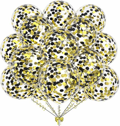 50pcs Gold Black Foil Confetti Balloons,12 inch Latex Balloon with Gold Black Confetti Inside for Birthday Family Party Graduation Decorations in Kuwait