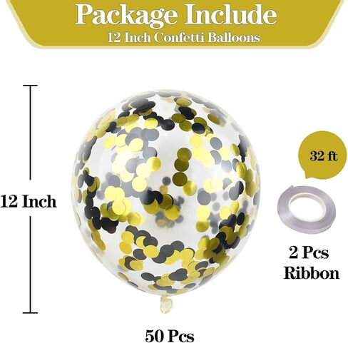 50pcs Gold Black Foil Confetti Balloons,12 inch Latex Balloon with Gold Black Confetti Inside for Birthday Family Party Graduation Decorations in Kuwait