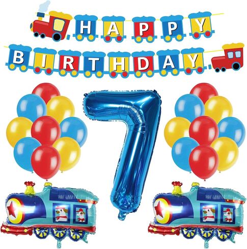 JOPARY Train 7th Birthday Decorations,Train 7 Years Old Birthday Party Supplies With Number 6 Foil Balloons, Train Birthday Banner, Latex Balloons For Kids Train Birthday Party Decoration in Saudi Arabia