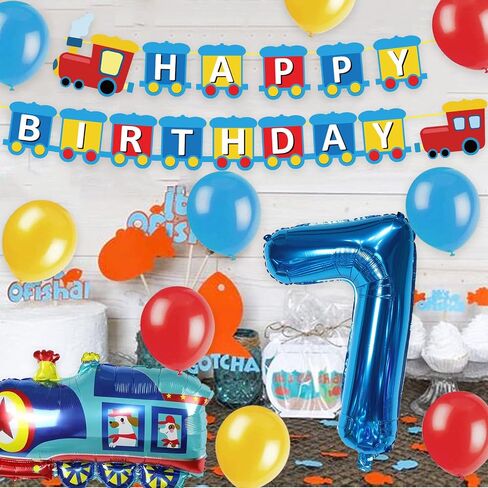 JOPARY Train 7th Birthday Decorations,Train 7 Years Old Birthday Party Supplies With Number 6 Foil Balloons, Train Birthday Banner, Latex Balloons For Kids Train Birthday Party Decoration in Saudi Arabia