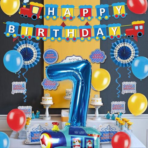 JOPARY Train 7th Birthday Decorations,Train 7 Years Old Birthday Party Supplies With Number 6 Foil Balloons, Train Birthday Banner, Latex Balloons For Kids Train Birthday Party Decoration in Saudi Arabia