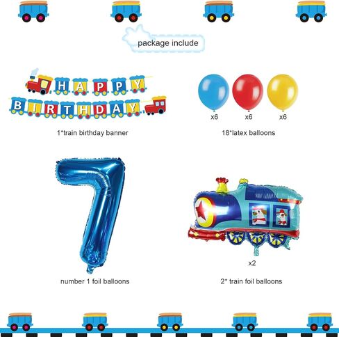 JOPARY Train 7th Birthday Decorations,Train 7 Years Old Birthday Party Supplies With Number 6 Foil Balloons, Train Birthday Banner, Latex Balloons For Kids Train Birthday Party Decoration in Saudi Arabia