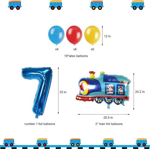 JOPARY Train 7th Birthday Decorations,Train 7 Years Old Birthday Party Supplies With Number 6 Foil Balloons, Train Birthday Banner, Latex Balloons For Kids Train Birthday Party Decoration in Saudi Arabia