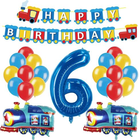 JOPARY Train 7th Birthday Decorations,Train 7 Years Old Birthday Party Supplies With Number 6 Foil Balloons, Train Birthday Banner, Latex Balloons For Kids Train Birthday Party Decoration in Saudi Arabia