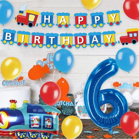 JOPARY Train 7th Birthday Decorations,Train 7 Years Old Birthday Party Supplies With Number 6 Foil Balloons, Train Birthday Banner, Latex Balloons For Kids Train Birthday Party Decoration in Saudi Arabia