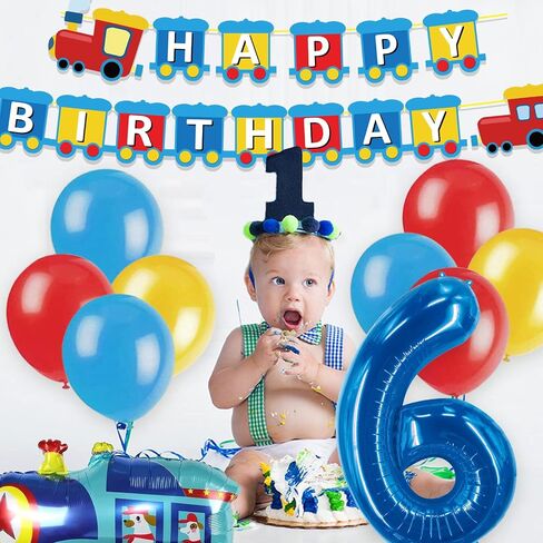 JOPARY Train 7th Birthday Decorations,Train 7 Years Old Birthday Party Supplies With Number 6 Foil Balloons, Train Birthday Banner, Latex Balloons For Kids Train Birthday Party Decoration in Saudi Arabia