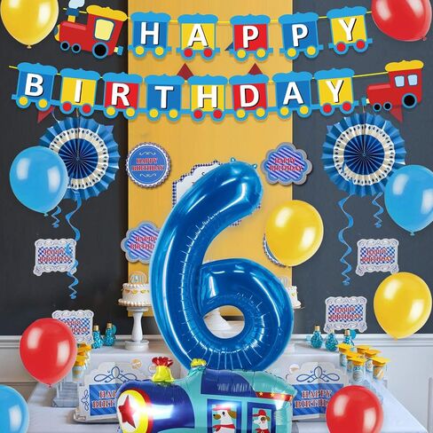 JOPARY Train 7th Birthday Decorations,Train 7 Years Old Birthday Party Supplies With Number 6 Foil Balloons, Train Birthday Banner, Latex Balloons For Kids Train Birthday Party Decoration in Saudi Arabia