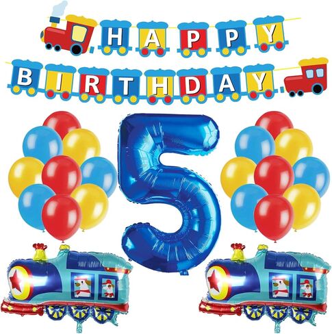 JOPARY Train زينة عيد الميلاد السابع، قطار 7 سنوات من العمر لوازم حفلات أعياد الميلاد مع عدد 6 بالونات من رقائق معدنية، لافتة عيد ميلاد القطار، بالونات لاتكس للأطفال لتزيين حفلات أعياد الميلاد in Kuwait