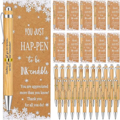 50 Sets Christmas Employee Appreciation Gift Pens Inspirational Bamboo Ballpoint Pen with Thank You Greeting Card Bulk for Winter Christmas Teacher Coworker Employee Volunteer Nurse Team in Saudi Arabia