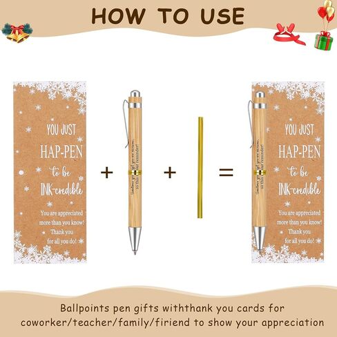 50 Sets Christmas Employee Appreciation Gift Pens Inspirational Bamboo Ballpoint Pen with Thank You Greeting Card Bulk for Winter Christmas Teacher Coworker Employee Volunteer Nurse Team in Saudi Arabia