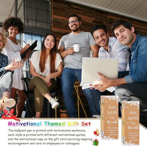 50 Sets Christmas Employee Appreciation Gift Pens Inspirational Bamboo Ballpoint Pen with Thank You Greeting Card Bulk for Winter Christmas Teacher Coworker Employee Volunteer Nurse Team in Saudi Arabia