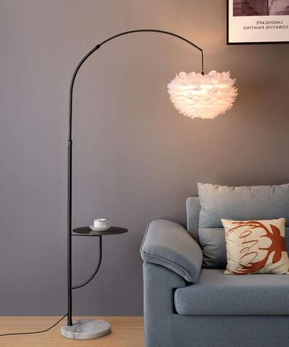 White Feather Floor Lamp with Table,Great Floor Light Height Adjustable (Gold) in Saudi Arabia