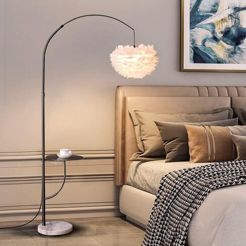 White Feather Floor Lamp with Table,Great Floor Light Height Adjustable (Gold) in Saudi Arabia