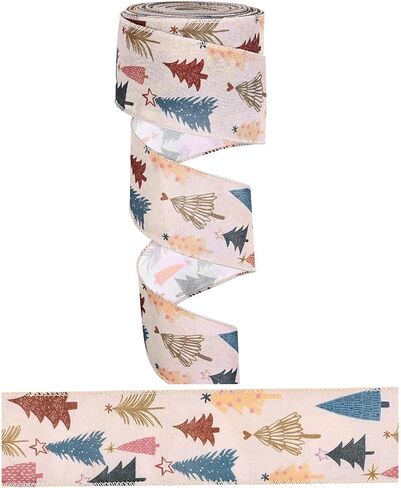 10 Yards Christmas Boho Tree Wired Ribbon 2.5 Inch Xmas Boho Decorative Fabric Ribbon for Christmas Home Decor Tree Topper Bow Wreath Garland Making Gift Wrapping DIY Crafts in Saudi Arabia