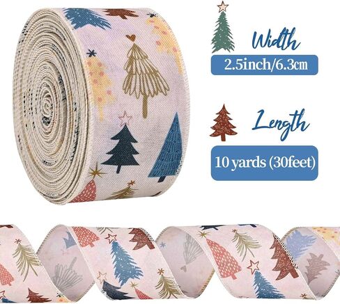10 Yards Christmas Boho Tree Wired Ribbon 2.5 Inch Xmas Boho Decorative Fabric Ribbon for Christmas Home Decor Tree Topper Bow Wreath Garland Making Gift Wrapping DIY Crafts in Saudi Arabia
