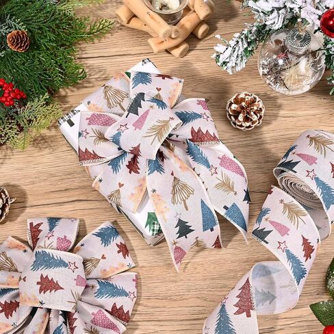 10 Yards Christmas Boho Tree Wired Ribbon 2.5 Inch Xmas Boho Decorative Fabric Ribbon for Christmas Home Decor Tree Topper Bow Wreath Garland Making Gift Wrapping DIY Crafts in Saudi Arabia