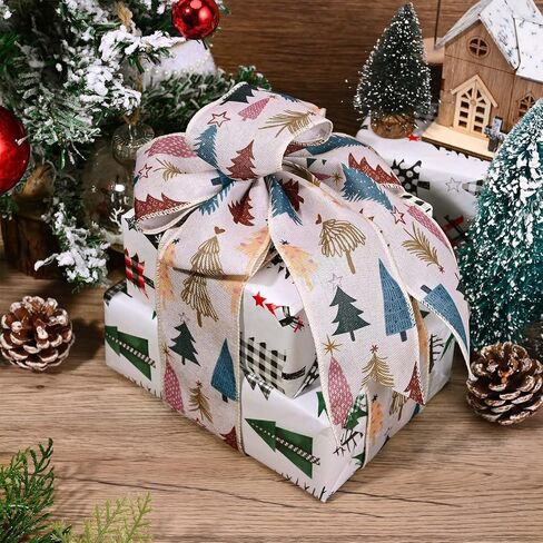 10 Yards Christmas Boho Tree Wired Ribbon 2.5 Inch Xmas Boho Decorative Fabric Ribbon for Christmas Home Decor Tree Topper Bow Wreath Garland Making Gift Wrapping DIY Crafts in Saudi Arabia