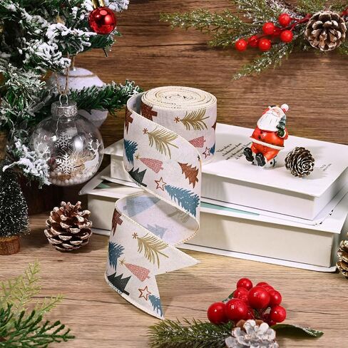 10 Yards Christmas Boho Tree Wired Ribbon 2.5 Inch Xmas Boho Decorative Fabric Ribbon for Christmas Home Decor Tree Topper Bow Wreath Garland Making Gift Wrapping DIY Crafts in Saudi Arabia