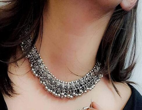 Siddhatva Antique Designer Indian Silver Oxidized Ethnic Traditional Gypsy Tribal Bohemian Tribal Afghani Choker Necklace Jewelry Women in Saudi Arabia