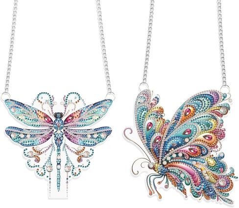 JISHSHAY 2 PCS Diamond Painting Pendant DIY Dragonfly Diamond Art Wind Chime Special Shaped Crystal Crystal Suncatcher Garden Wind Chimes Diamond Painting Hanging for Garden Wall Door Window Decor in Saudi Arabia
