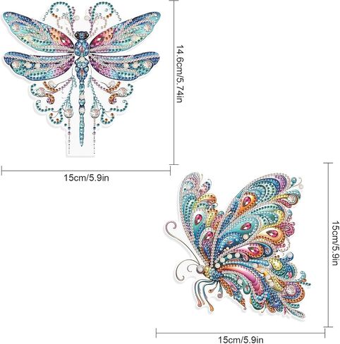 JISHSHAY 2 PCS Diamond Painting Pendant DIY Dragonfly Diamond Art Wind Chime Special Shaped Crystal Crystal Suncatcher Garden Wind Chimes Diamond Painting Hanging for Garden Wall Door Window Decor in Saudi Arabia