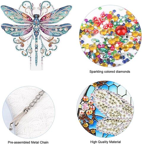 JISHSHAY 2 PCS Diamond Painting Pendant DIY Dragonfly Diamond Art Wind Chime Special Shaped Crystal Crystal Suncatcher Garden Wind Chimes Diamond Painting Hanging for Garden Wall Door Window Decor in Saudi Arabia