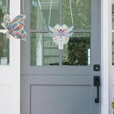 JISHSHAY 2 PCS Diamond Painting Pendant DIY Dragonfly Diamond Art Wind Chime Special Shaped Crystal Crystal Suncatcher Garden Wind Chimes Diamond Painting Hanging for Garden Wall Door Window Decor in Saudi Arabia