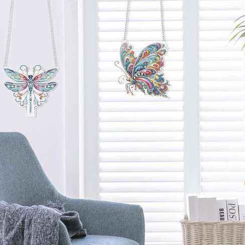 JISHSHAY 2 PCS Diamond Painting Pendant DIY Dragonfly Diamond Art Wind Chime Special Shaped Crystal Crystal Suncatcher Garden Wind Chimes Diamond Painting Hanging for Garden Wall Door Window Decor in Saudi Arabia