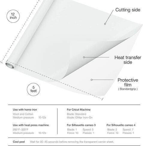 Xinart White Iron on Vinyl Roll 12"x5ft Heat Transfer Vinyl for Shirts, White HTV Vinyl Iron on Vinyl Easy to Cut & Weed for Heat Vinyl Projects-X5001… in Saudi Arabia