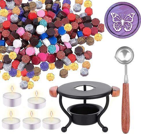 CRASPIRE Wax Seal Kit Wax Melt Furnace Wax Stamp Melter with Melting Spoon 100pcs Sealing Wax Beads 5pcs Candles Wax Seal Spoon Holder for Melting Wax Seal Beads for Envelope Invitations Wedding Seal in Saudi Arabia
