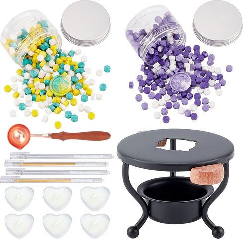 CRASPIRE Wax Seal Kit Wax Melt Furnace Wax Stamp Melter with Melting Spoon 100pcs Sealing Wax Beads 5pcs Candles Wax Seal Spoon Holder for Melting Wax Seal Beads for Envelope Invitations Wedding Seal in Saudi Arabia