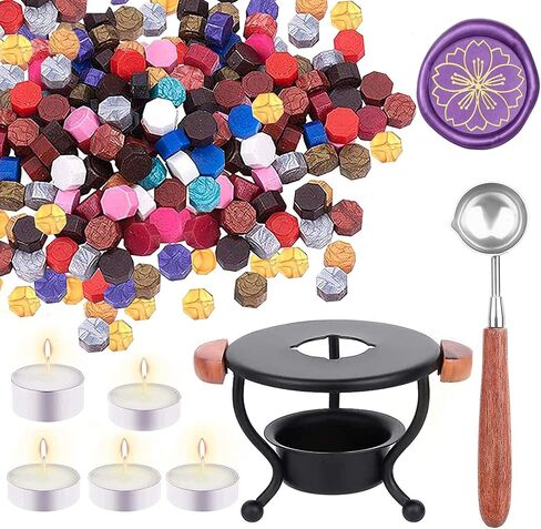 CRASPIRE Wax Seal Kit Wax Melt Furnace Wax Stamp Melter with Melting Spoon 100pcs Sealing Wax Beads 5pcs Candles Wax Seal Spoon Holder for Melting Wax Seal Beads for Envelope Invitations Wedding Seal in Saudi Arabia