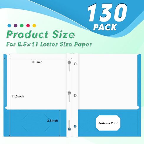 Two Pocket Folders, PANDRI 130 Pack Two Pocket Folders with Prongs, 2 Pocket 3 Prong Folders Designed for Office and Classroom, Letter Size, Assorted 5 Colors in Kuwait