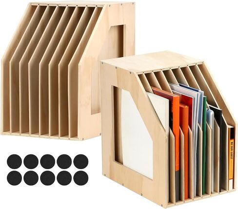 QWORK Wood Paper Storage Organizer with 8 Sloped Slots - 2 Pack Slope Portable Scrapbook Paper Rack for Scrapbooks, Vinyl Records, and Documents - 13x9.5x13.2 Inches in Saudi Arabia