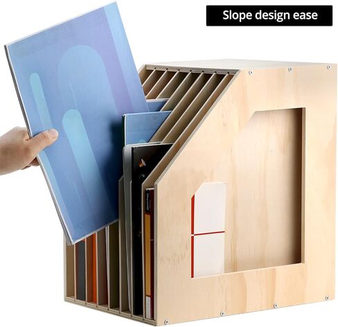 QWORK Wood Paper Storage Organizer with 8 Sloped Slots - 2 Pack Slope Portable Scrapbook Paper Rack for Scrapbooks, Vinyl Records, and Documents - 13x9.5x13.2 Inches in Saudi Arabia