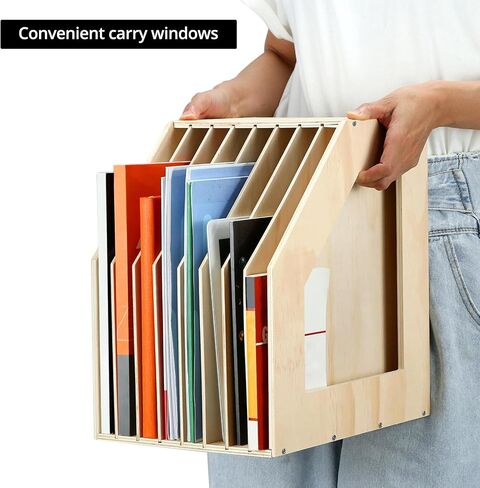 QWORK Wood Paper Storage Organizer with 8 Sloped Slots - 2 Pack Slope Portable Scrapbook Paper Rack for Scrapbooks, Vinyl Records, and Documents - 13x9.5x13.2 Inches in Saudi Arabia