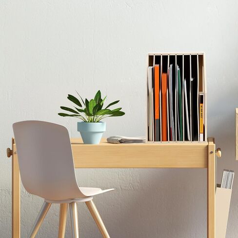 QWORK Wood Paper Storage Organizer with 8 Sloped Slots - 2 Pack Slope Portable Scrapbook Paper Rack for Scrapbooks, Vinyl Records, and Documents - 13x9.5x13.2 Inches in Saudi Arabia