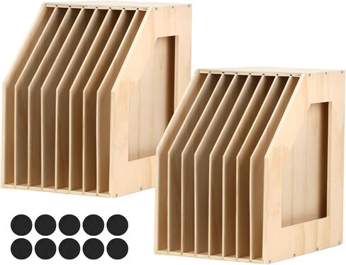 QWORK Wood Paper Storage Organizer with 8 Sloped Slots - 2 Pack Slope Portable Scrapbook Paper Rack for Scrapbooks, Vinyl Records, and Documents - 13x9.5x13.2 Inches in Saudi Arabia