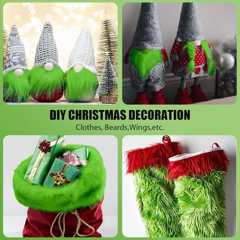 Green Faux Fur Fabric 10x20inch Pre-Cut Craft Fake Fur Fabric for Crafts,Costume,Camera Floor,Gnomes,Decoration Plush Fabric，Santa Fur for Therian Mask for Christmas Halloween DIY(Green) in Saudi Arabia