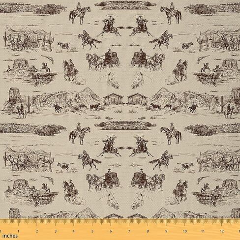 Western Cowboy Decorative Waterproof Outdoor Fabric 1 Yard for Chairs, Western Fabric by The Yard Vintage Western Cowboy Upholstery Fabric for Brown Farmhouse Outdoor Fabric in Kuwait