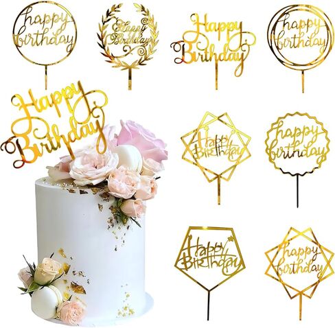 AUOCATTAIL 8 قطع كعكة عيد ميلاد سعيد القبعات العالية كعكة الذهب القبعات العالية الاكريليك كعكة عيد ميلاد لوازم من زينة كعكة عيد ميلاد الحزب in Kuwait