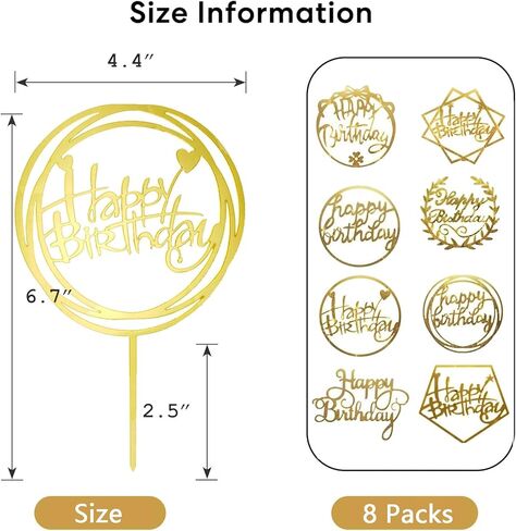 AUOCATTAIL 8 قطع كعكة عيد ميلاد سعيد القبعات العالية كعكة الذهب القبعات العالية الاكريليك كعكة عيد ميلاد لوازم من زينة كعكة عيد ميلاد الحزب in Kuwait