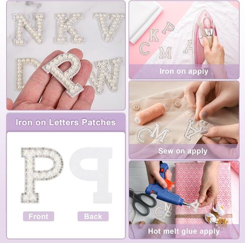 uxcell 10Pcs Iron on Letters Patches, Letter H Rhinestone Pearl Alphabet Applique English Letter Sew on Patches for DIY Clothing Hat Bag, White in Saudi Arabia