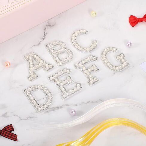uxcell 10Pcs Iron on Letters Patches, Letter H Rhinestone Pearl Alphabet Applique English Letter Sew on Patches for DIY Clothing Hat Bag, White in Saudi Arabia