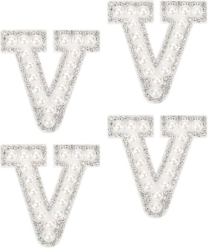 uxcell 10Pcs Iron on Letters Patches, Letter H Rhinestone Pearl Alphabet Applique English Letter Sew on Patches for DIY Clothing Hat Bag, White in Saudi Arabia