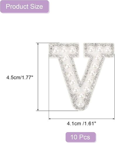 uxcell 10Pcs Iron on Letters Patches, Letter H Rhinestone Pearl Alphabet Applique English Letter Sew on Patches for DIY Clothing Hat Bag, White in Saudi Arabia