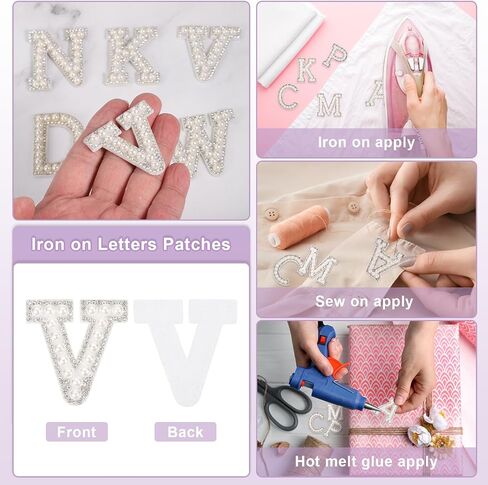 uxcell 10Pcs Iron on Letters Patches, Letter H Rhinestone Pearl Alphabet Applique English Letter Sew on Patches for DIY Clothing Hat Bag, White in Saudi Arabia