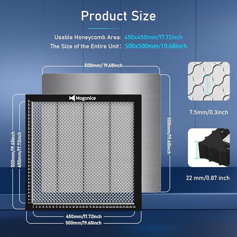 سرير ليزر على شكل قرص العسل مقاس 225 × 225 مم 8.86 بوصة × 8.86 بوصة، طاولة عمل على شكل قرص العسل من الفولاذ المغناطيسي للنقش بالليزر، تبديد سريع للحرارة، مواد حماية الطاولة والنقش (منطقة العمل 200 × 200 مم) in Saudi Arabia