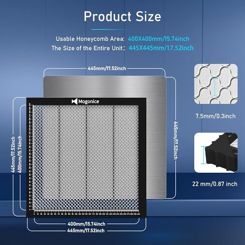 سرير ليزر على شكل قرص العسل مقاس 225 × 225 مم 8.86 بوصة × 8.86 بوصة، طاولة عمل على شكل قرص العسل من الفولاذ المغناطيسي للنقش بالليزر، تبديد سريع للحرارة، مواد حماية الطاولة والنقش (منطقة العمل 200 × 200 مم) in Saudi Arabia